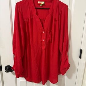 Chic Red Button-Up Blouse